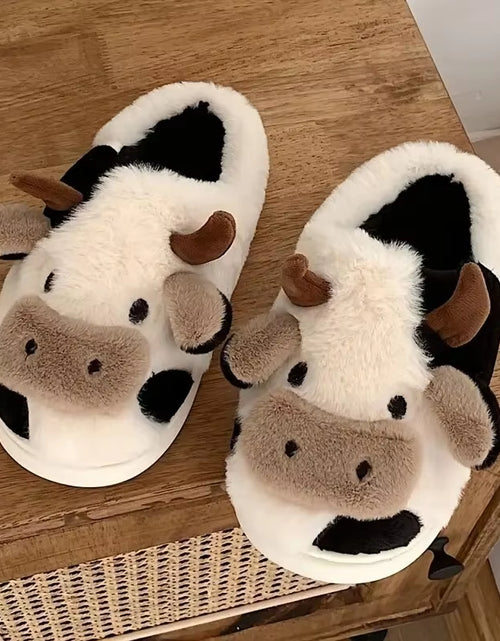 Load image into Gallery viewer, Women&#39;S Cartoon Cute Cow House Slippers Warm plus Lined Closed Toe Fuzzy Home Slides Women&#39;S Fluffy Comfy Shoes Winter Autumn
