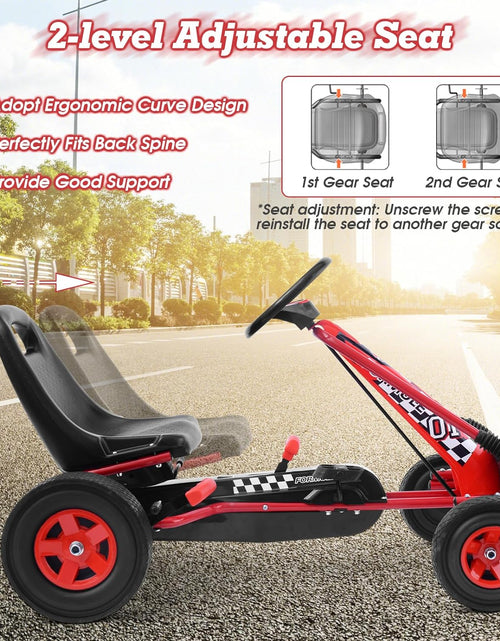 Load image into Gallery viewer, Go Kart for Kids, 4 Wheel Quad Off-Road Pedal on Foot Go Cart W/Steering Wheels &amp; Adjustable Seat, 2 Safety Brakes, EVA Tires, Clutch, Outdoor Racer Ride on Pedal Car (Red)
