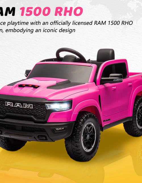 Load image into Gallery viewer, Dodge RAM Ride on Car, 12V Powered Ride on Toy with Remote Control, Rear Wheel Suspension, 5 Point Safety Belt, MP3 Player, Bluetooth, LED Lights, Electric Vehicles for 3-8 Years Boys Girls, Pink
