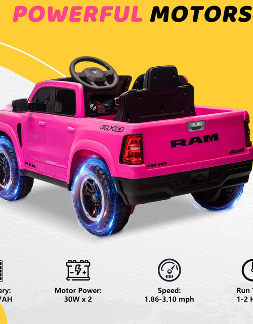 Load image into Gallery viewer, Dodge RAM Ride on Car, 12V Powered Ride on Toy with Remote Control, Rear Wheel Suspension, 5 Point Safety Belt, MP3 Player, Bluetooth, LED Lights, Electric Vehicles for 3-8 Years Boys Girls, Pink
