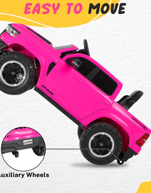 Load image into Gallery viewer, Dodge RAM Ride on Car, 12V Powered Ride on Toy with Remote Control, Rear Wheel Suspension, 5 Point Safety Belt, MP3 Player, Bluetooth, LED Lights, Electric Vehicles for 3-8 Years Boys Girls, Pink
